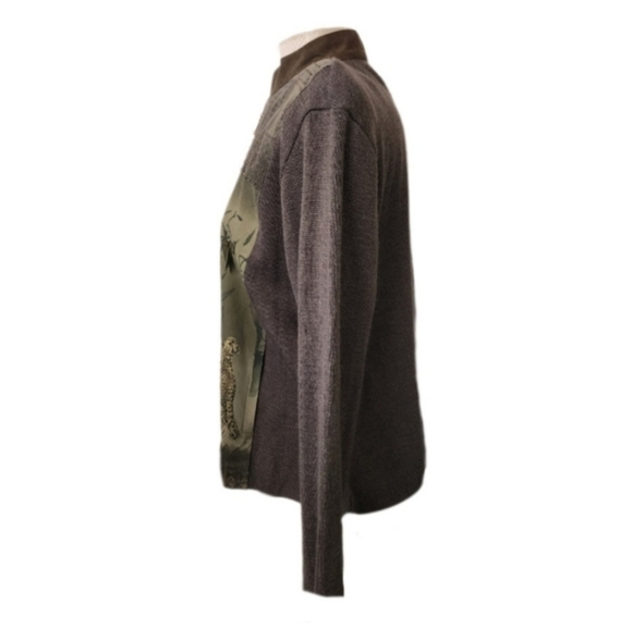 American Vintage Cheetah Print Knit Jacket Green Size L - Picture 6 of 13